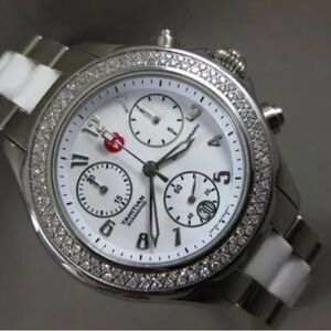 Michele Silver and White Chronograph Watch